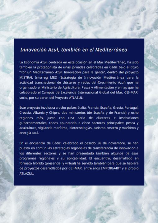 campusdelmar's tweet photo. Publicado el nº 5 del boletín del Proyecto @atlazul con varias referencias al CEI·Mar: #Ecomares, Simposio sobre Arqueología, artículo sobre #EconomíaAzul, jornada “Por un Mediterráneo Azul"...
¡Ah! ¡Y puedes ver el nuevo logo y el vídeo promocional!
Aquí👉🏽https://t.co/4oYu8ANl0N https://t.co/osqgLlUKFm