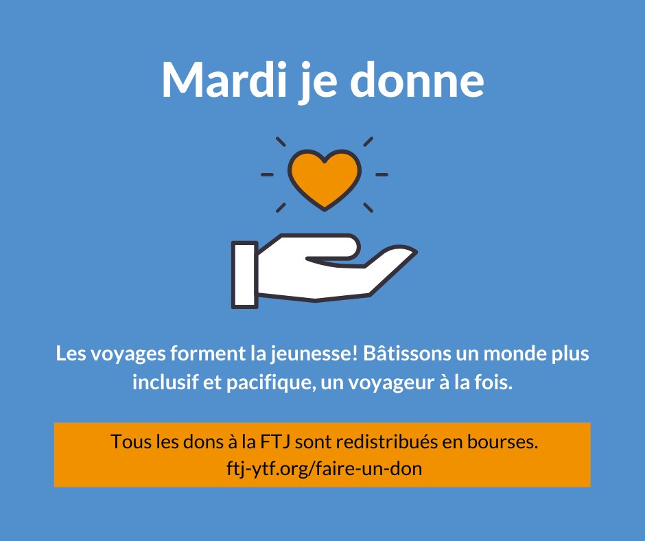 Est-ce que voyager a changé ta vie? Dirais-tu que ça a contribué à faire de toi une meilleure personne? Si oui, pourquoi pas faire un don à la FTJ? 

→ftj-ytf.org/faire-un-don

#MardiJeDonne #IciOnDonne #GivingTuesdayCA #GivingTuesday