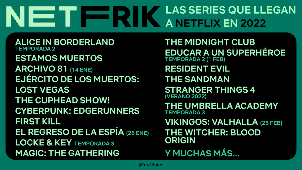 NetflixES's tweet photo. Nada, simplemente avisar de que en los dos primeros meses de 2022 vamos a visitar unos cuantos universos 👾👽🧟‍♀️⚔️ https://t.co/7io4pXWNWW