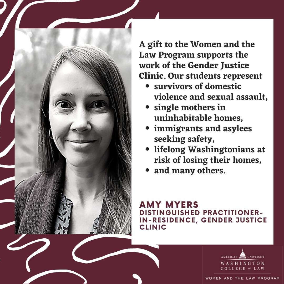A #GivingTuesday gift to the "Washington College of Law (WCL) Women and Law Endowed Fund" also supports the critical work of the Gender Justice Clinic bit.ly/3IaTXmK