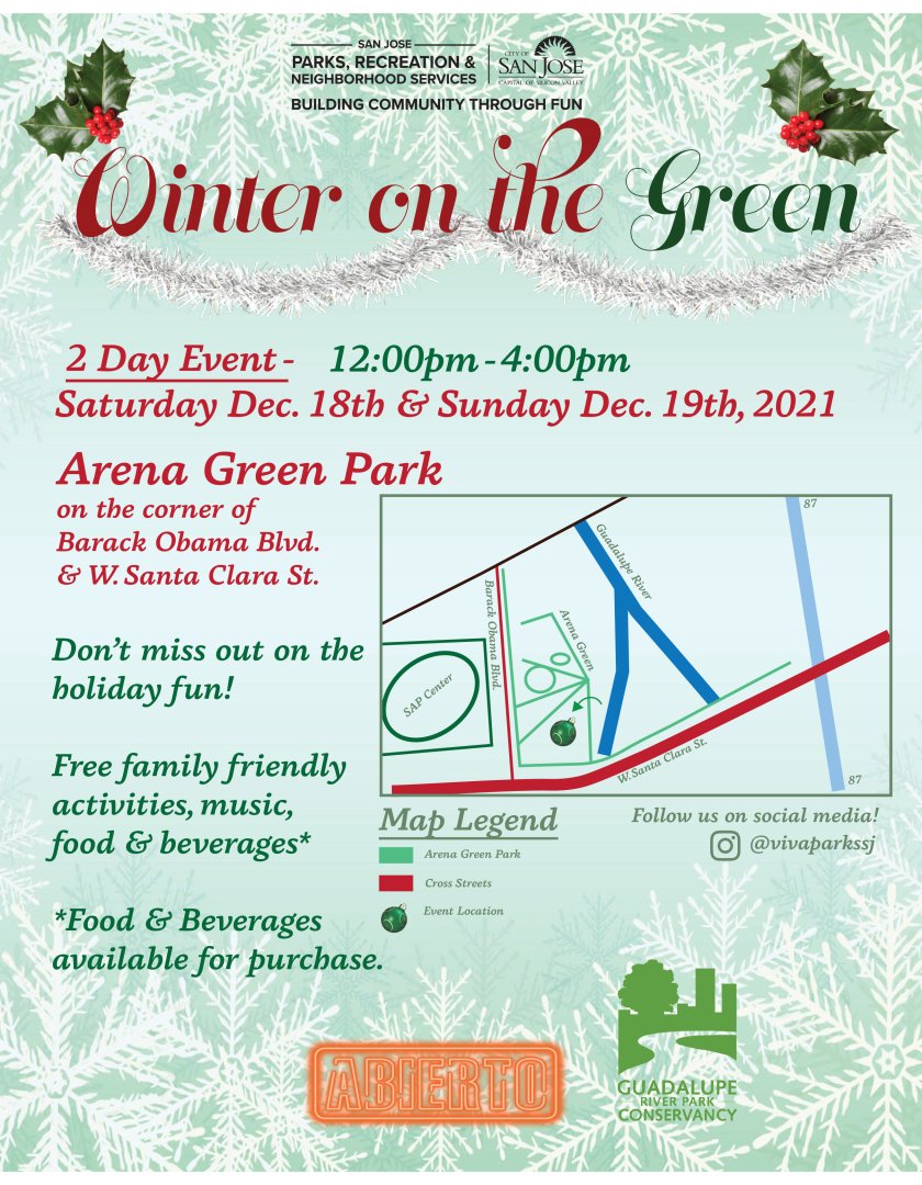 Take a break from the holiday shopping and join us Dec. 18th - 19th for some family fun on the green!

#VivaParksSJ #WinterOnTheGreen #holidays #family #christmas