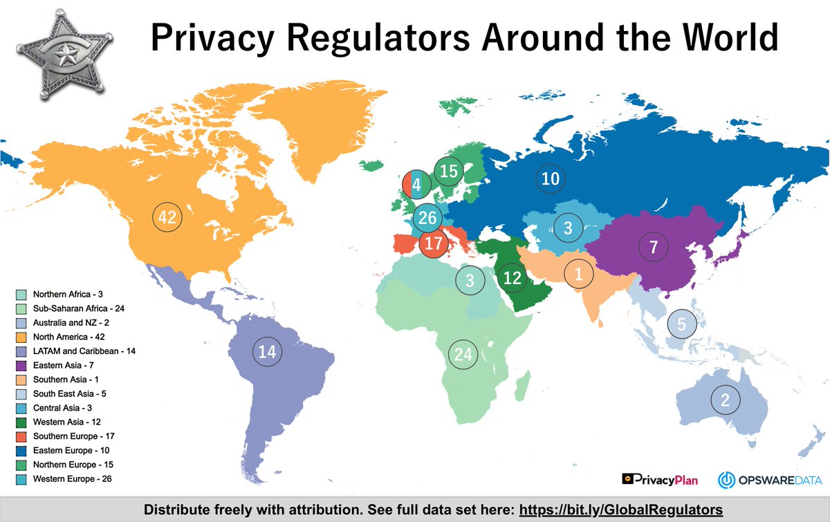 opswaredata's tweet photo. @DataPrivacyPlan For a better visualization, check out a geographical map of the privacy regulators globally https://t.co/SD3HtUcHlO