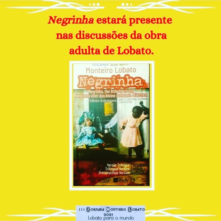 JornadasML's tweet photo. A obra infantil, a obra adulta e suas traduções estarão presentes ao longo dos nossos encontros. 

Dias 6, 7, 8 e 9 de dezembro você tem um encontro marcado com Lobato! 

#MonteiroLobato #usp #fflch #unitau  #literaturabrasileira #literatura  #america #presidentenegro #negrinha https://t.co/2x0Dq8vOzw
