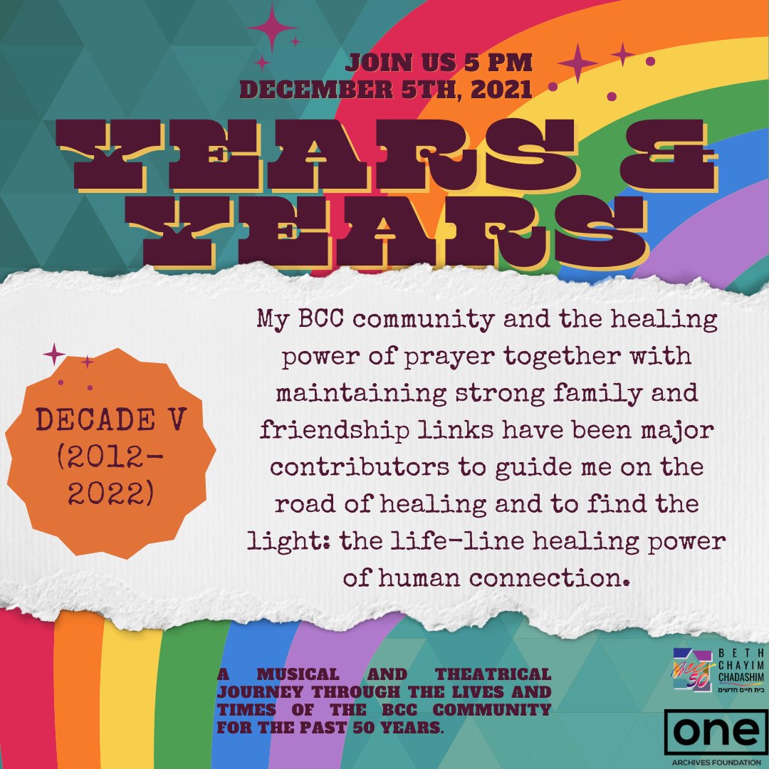 BCC1972's tweet photo. Join us for Years and Years, BCC's cantor's concert reflecting on 50 years of the world's first LGBTQIA+ synagogue! December 5 at 5 PM! >> https://t.co/QCivBYI7jY

#LGBTQ #gayjews #lesbianjews #transjews #gayhistory #queerhistory @ONEarchives @KeshetGLBTJews @CBST @theatredybbuk https://t.co/PAcTTNCIpD