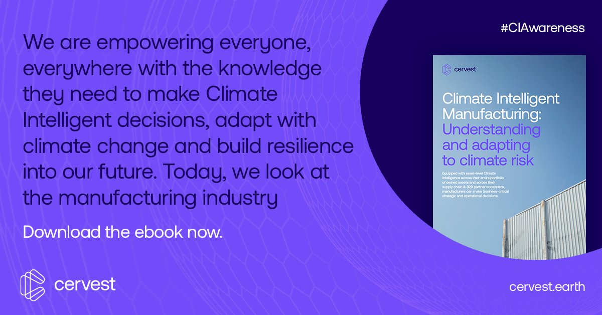 CervestEarth's tweet photo. Cervest has +4️⃣0️⃣ companies currently participating in our Early Access Program, with a combined market capital of nearly a trillion USD. Our learnings have fed into our new ebook - “Climate Intelligent Manufacturing” 🏗
Download now ⬇️ https://t.co/8iFI7Ul3lR https://t.co/CEaQe2s5ms