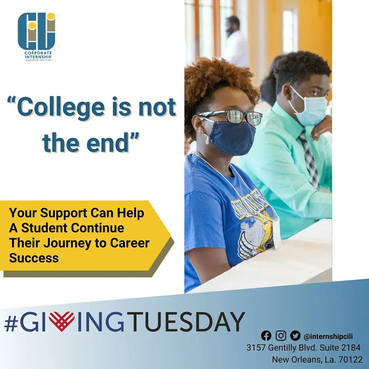 CpgNetworks's tweet image. CILI is building leaders. Become a part of the Solution. Click the Link to Support for #GivingTuesday￼ : internshiptalent.org/Donate Donations support the development of young Driven professionals on this journey to growth and their #goals