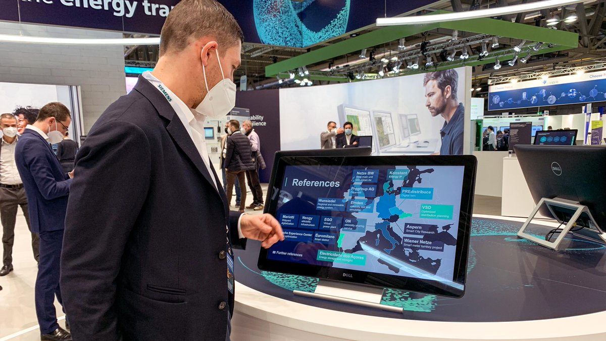 SiemensInfra's tweet photo. Interviews, tours, and lots of good talks on the first day of #EnlitEurope. Did you visit us already? If not, get your free ticket on https://t.co/nphU60b8k9 and come by! Our presence is all about accelerating the #EnergyTransition with digital technologies. https://t.co/n7zmdPi8Uv