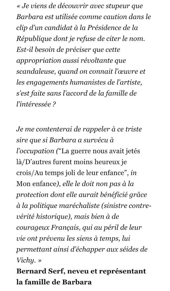 francoisedegois's tweet photo. Voilà la réaction du neveu de Barbara , utilisé par #EricZemmour dans sa declaration de candidature . Un texte on ne peut plus clair… https://t.co/or6CaaD5oH