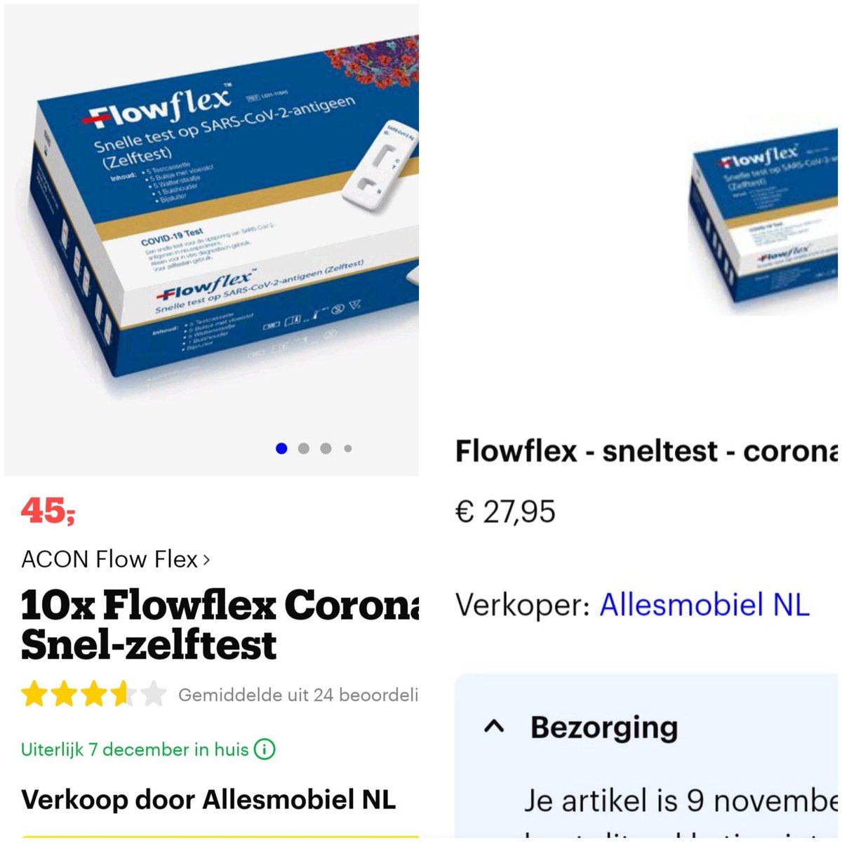 berryduin's tweet photo. In 3 weken tijd zijn de zelftesten bij https://t.co/rIkrjvRK2j 60% duurder geworden. In  de fysieke winkels zijn de prijzen gelijk gebleven. Heeft https://t.co/rIkrjvRK2j hier een verklaring voor? https://t.co/VKTLnLZF7Q
