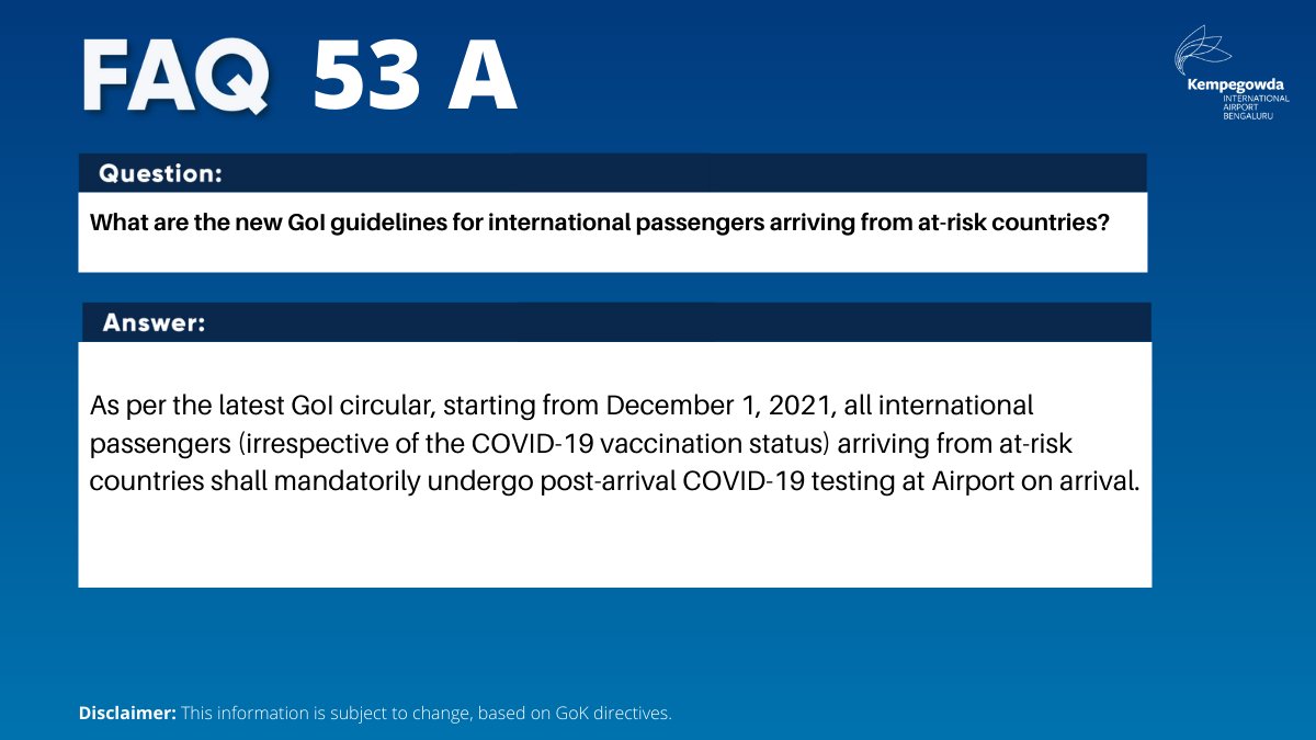 BLRAirport's tweet photo. Here are FAQ's on the #NewTravelGuidelines for international passengers arriving into Karnataka. Passengers can visit the link - https://t.co/8iEsZPF2SL to pre-register for RT-PCR tests to reduce waiting time.
For more info visit :https://t.co/zYuNJObSLB https://t.co/LA69Z0V4cq