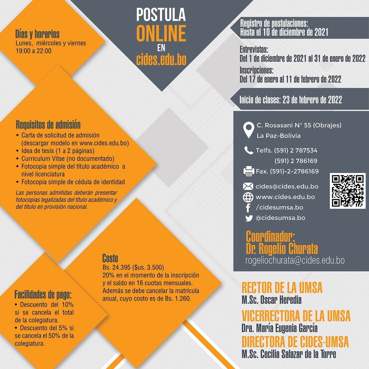 UmsaCides's tweet photo. MAESTRÍAS 2022
Postula online en: 👇🏼
https://t.co/SQ0GLtt2XA https://t.co/CKoIMaryRN