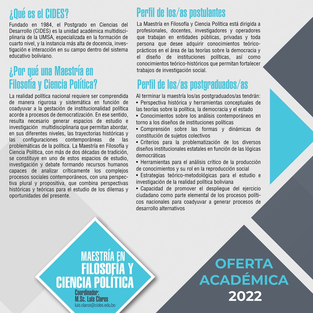UmsaCides's tweet photo. MAESTRÍAS 2022
Postula online en: 👇🏼
https://t.co/SQ0GLtt2XA https://t.co/RAQGyaxuJ3