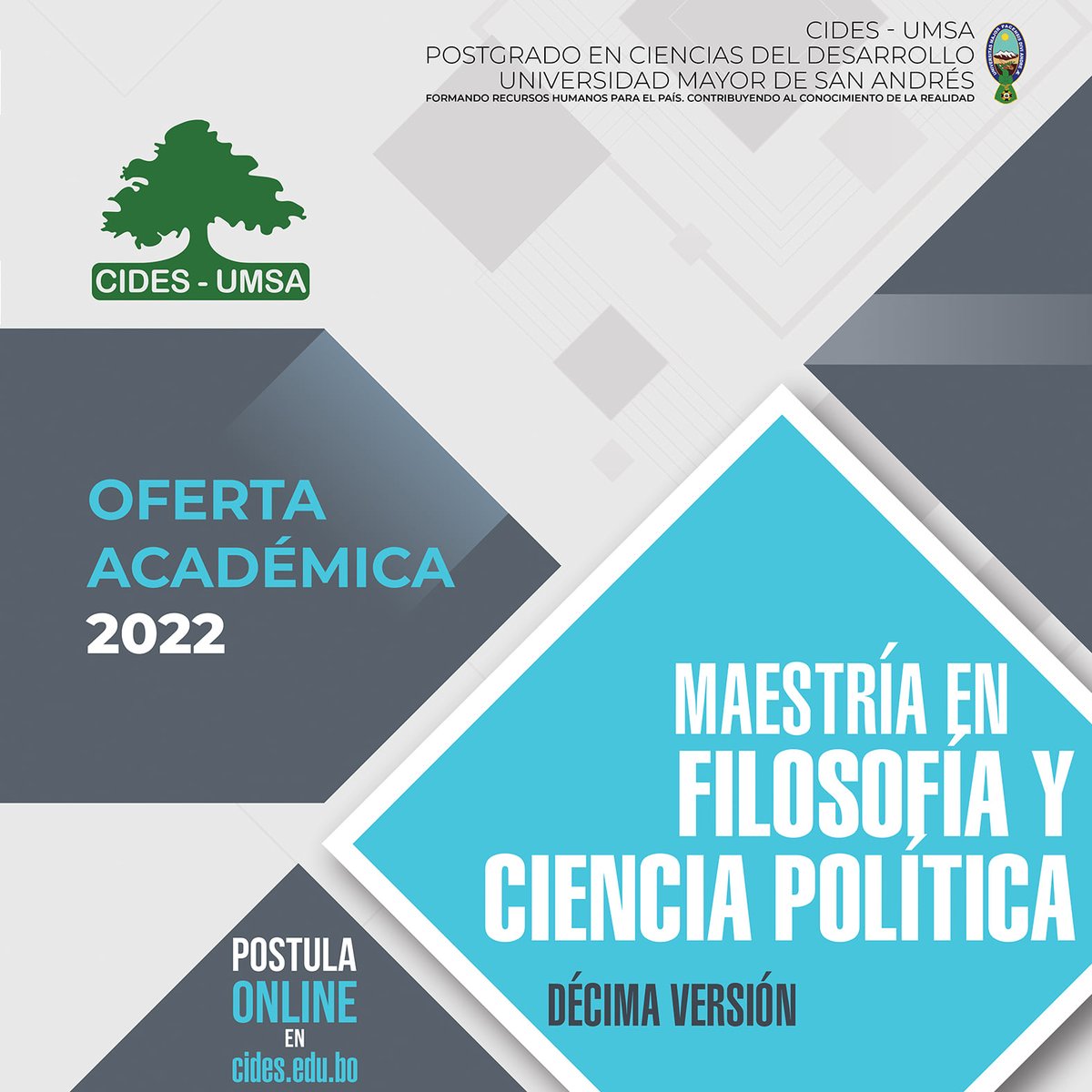 UmsaCides's tweet photo. MAESTRÍAS 2022
Postula online en: 👇🏼
https://t.co/SQ0GLtt2XA https://t.co/RAQGyaxuJ3