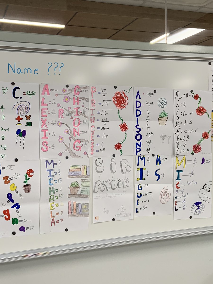 MrsSagrisK's tweet photo. What’s in a name? 7th grade ALP students use their literal equation skills to spell their names!@LincJrHi #Math https://t.co/WKdlOwkZ7q