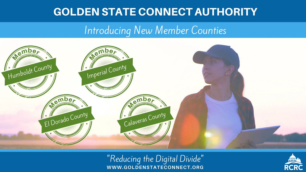 RuralCounties's tweet photo. Welcome Calaveras County, El Dorado County, Humboldt County, & Imperial County, new members of Golden State Connect Authority (GSCA)! GSCA seeks to increase access to affordable high-speed #broadbandforall rural California. https://t.co/gk3bf4QnTC
#GoldenStateConnect #RCRC https://t.co/BjUdwY99Cw
