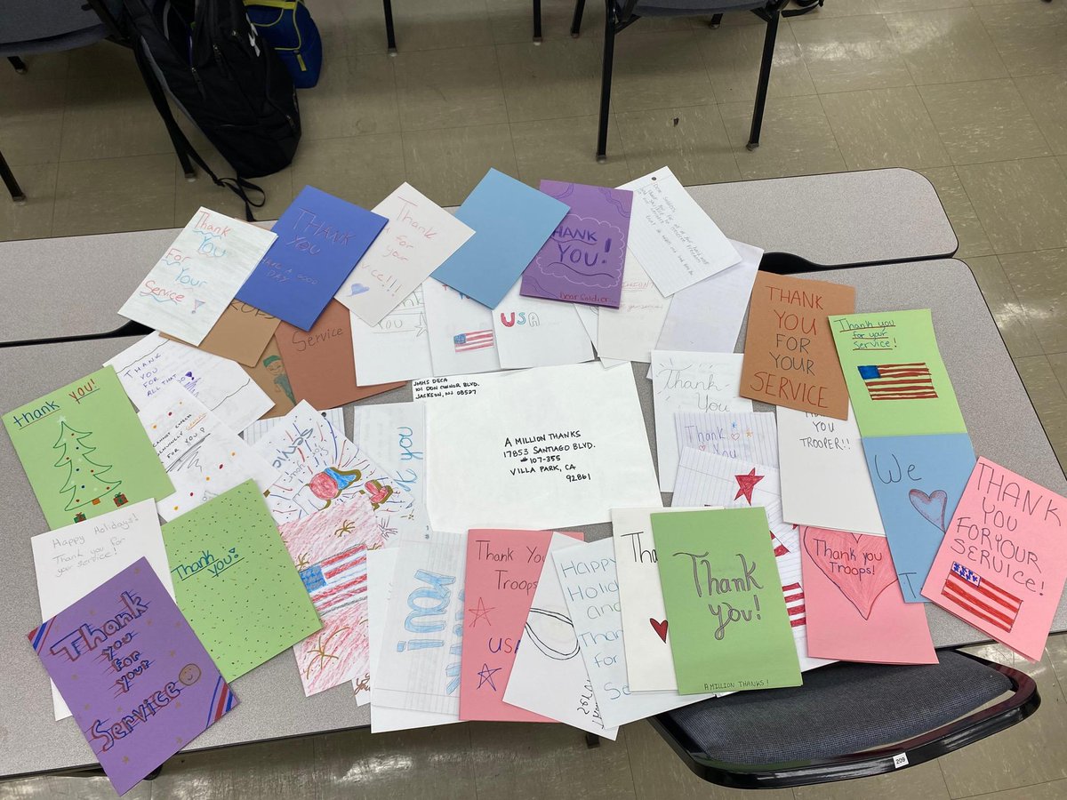 JMHSDECA's tweet photo. In the mail!!! Look at JMHS DECA's contribution to #AMillionThanks with letters to our military! πΊπΈ
@amillionthanks
#DECA #NJDECA #DECAAssemble #NJDECAAssemble #MaximizeYourMomentum https://t.co/HhIoTn4aEi