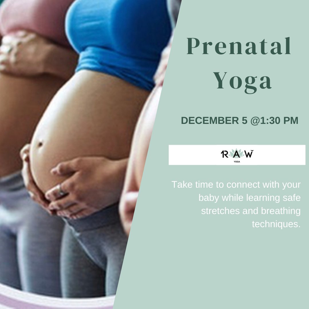 1RawYoga's tweet photo. Prenatal Yoga 
Sunday, December 5 @1:30 PM
Take time to connect with your baby while learning safe stretches and breathing techniques. This class is open to all trimesters.
https://t.co/pzqdsd2HvJ https://t.co/kLEKFsLjU1