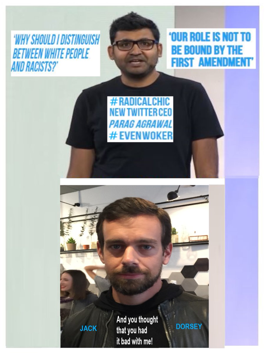 PIntheend's tweet photo. In "honor" of @Parag Agrawal  taking over for @Jack Dosey as CEO of Twitter, here's my meme for today, a day in which Agrawal banned the sharing of photos and videos of people without their consent. Ban me. #twitter #twit #twittertwit #paragagrawal #fascist #censor #censorship https://t.co/NYFVm4noBR