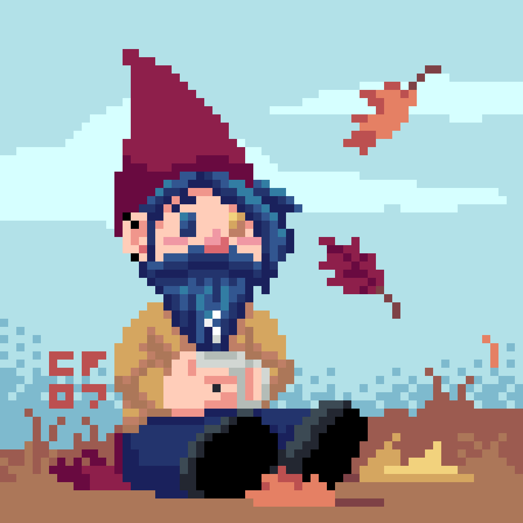 Cornflower07's tweet photo. Happy last day of #Gnomevember! Had a load of fun gnomifying myself, &amp; now considering crocheting a gnome hat. Palette is #shido75 #pixelart https://t.co/8N0jijzXQw