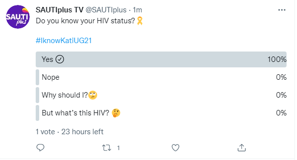 There is a poll on the @SAUTIplus TL.

let them pass by, i was respondent number mojja.

#iknowKatiUG21 
@seetvug @reachahand @listenthinkact
