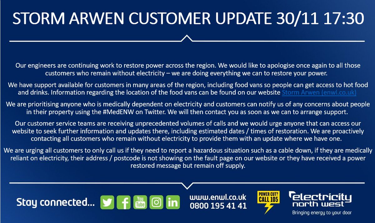 ElectricityNW's tweet photo. Our latest #StormArwen update: https://t.co/TLSeQ4RGt8