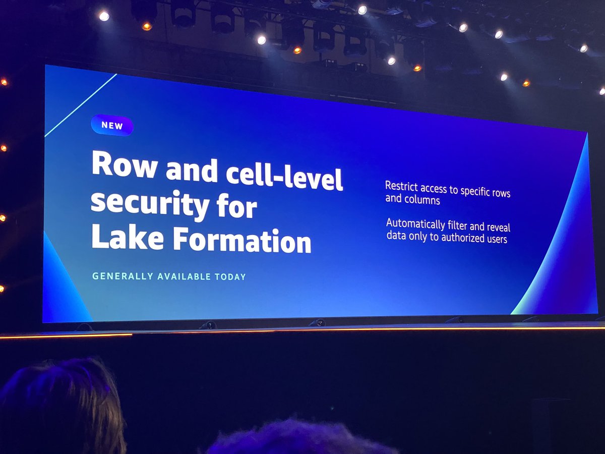 CloudSimo's tweet photo. Row and cell-level security for #LakeFormation. Good improvement! #reinvent https://t.co/TMGHXiF82a
