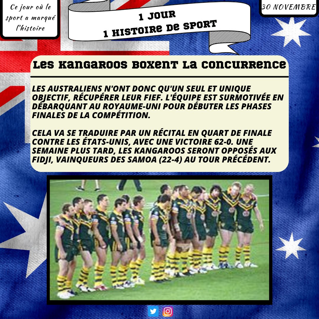 1Histoire2Sport's tweet photo. Il y a 8 ans, l'Australie était opposé à la Nouvelle-Zélande en finale de coupe du monde de rugby à XVII. Retour sur le parcours exceptionnel des Kangaroos ! 🦘 

#sport #rugby #rugbyxiii #australie #kangaroos #nouvellezelande #manchester #finale #performance https://t.co/kZeFUEQI8N
