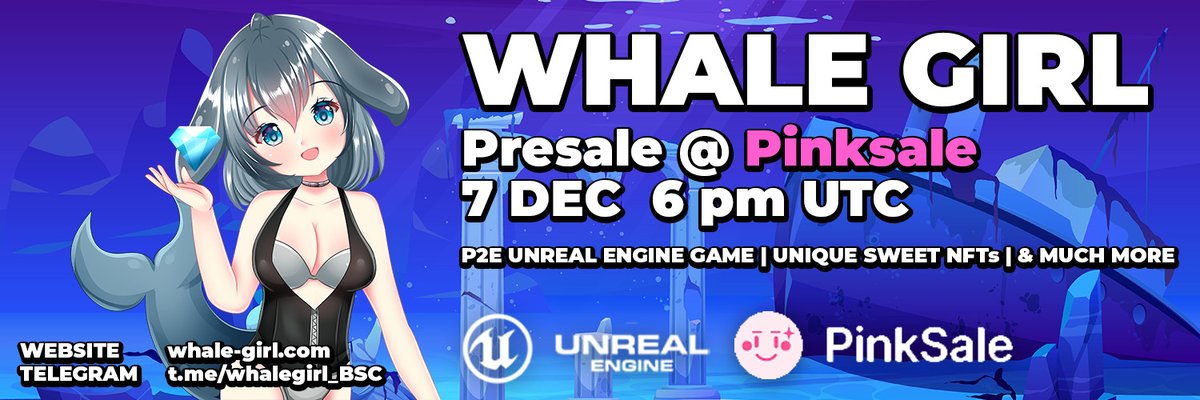 BSC_Whalegirl's tweet photo. Konnichiwa!
Pls take note of my announced presale date! :3

💥Presale: Dec 7th, 6pm UTC

🌐Website: https://t.co/OiNQWU4lC8
✉️Telegram: https://t.co/V8Tvon14kx
🍀Whitelist: https://t.co/Ol0kxMKlGh

#BSC #whalegirl https://t.co/tiGWjodKAX