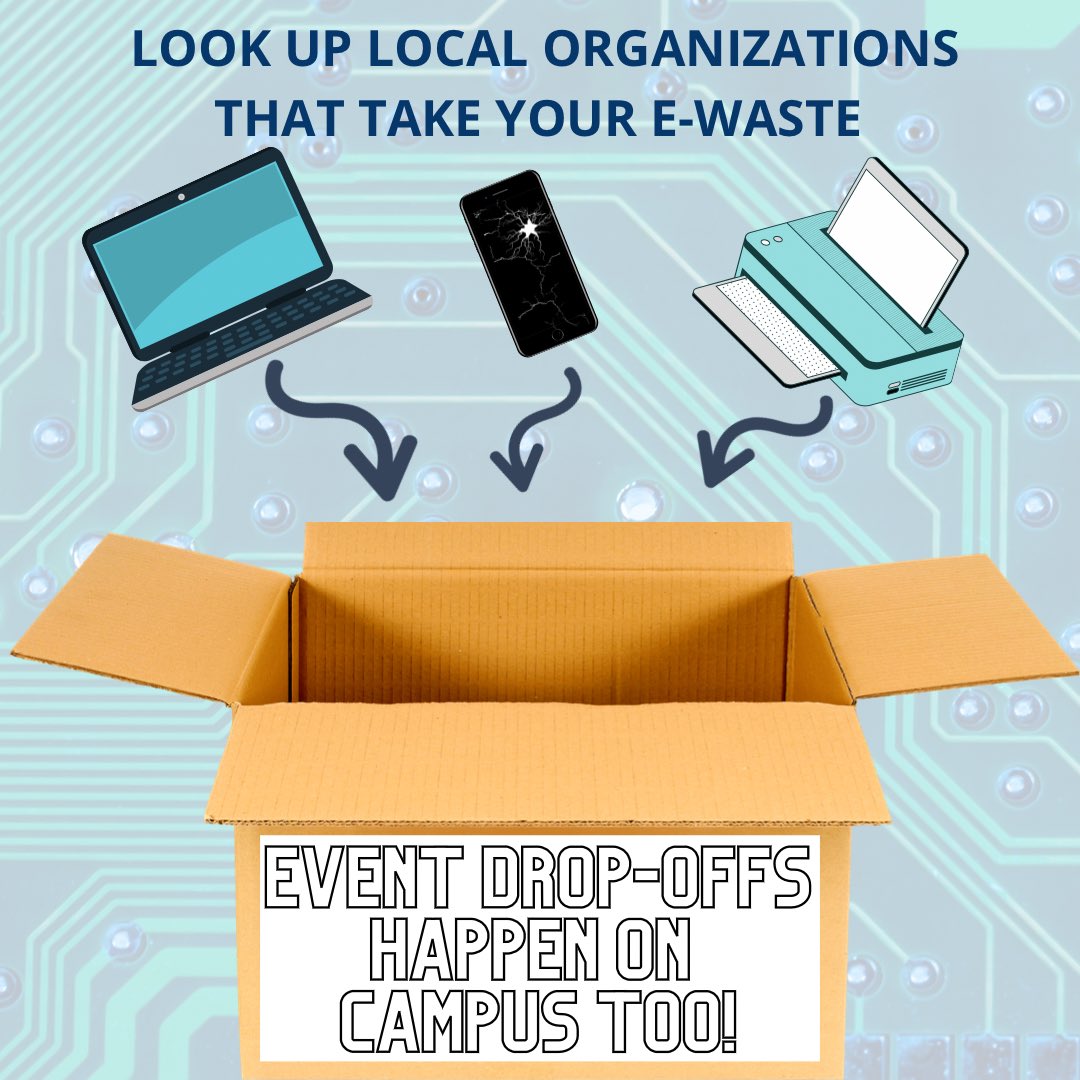 asercsfsu's tweet photo. SFSU students! Do you have a broken laptop? Or those old broken iphones?

If thrown away in a regular trash, the toxins in these items can permanently damage an environment.

SFSU has a big collection on Dec. 7 and 8th we will be having a collection - so keep an eye out it! ♻️✅ https://t.co/1m4G0fP5Ie
