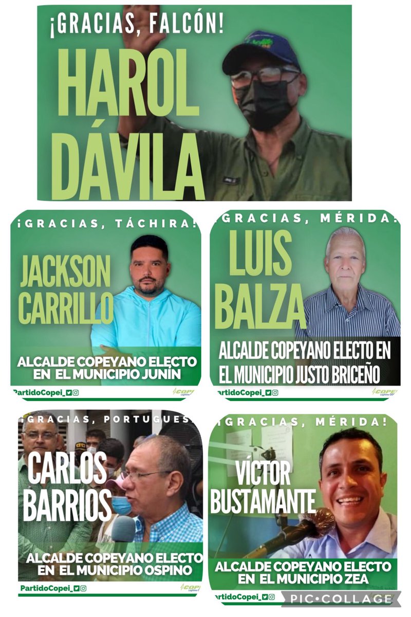 CopeiOdcaAnzoat's tweet photo. Estos son algunos de los candidatos de #COPEI Legítimo Odca que resultaron electos alcaldes en sus respectivos municipios en Venezuela en elecciones del 21 de noviembre. Desde #Anzoategui les felicitamos y les deseamos #TotalExito
@robertoenriq @RobertGarciaP @milagrosaramos https://t.co/WnoQXBJekn