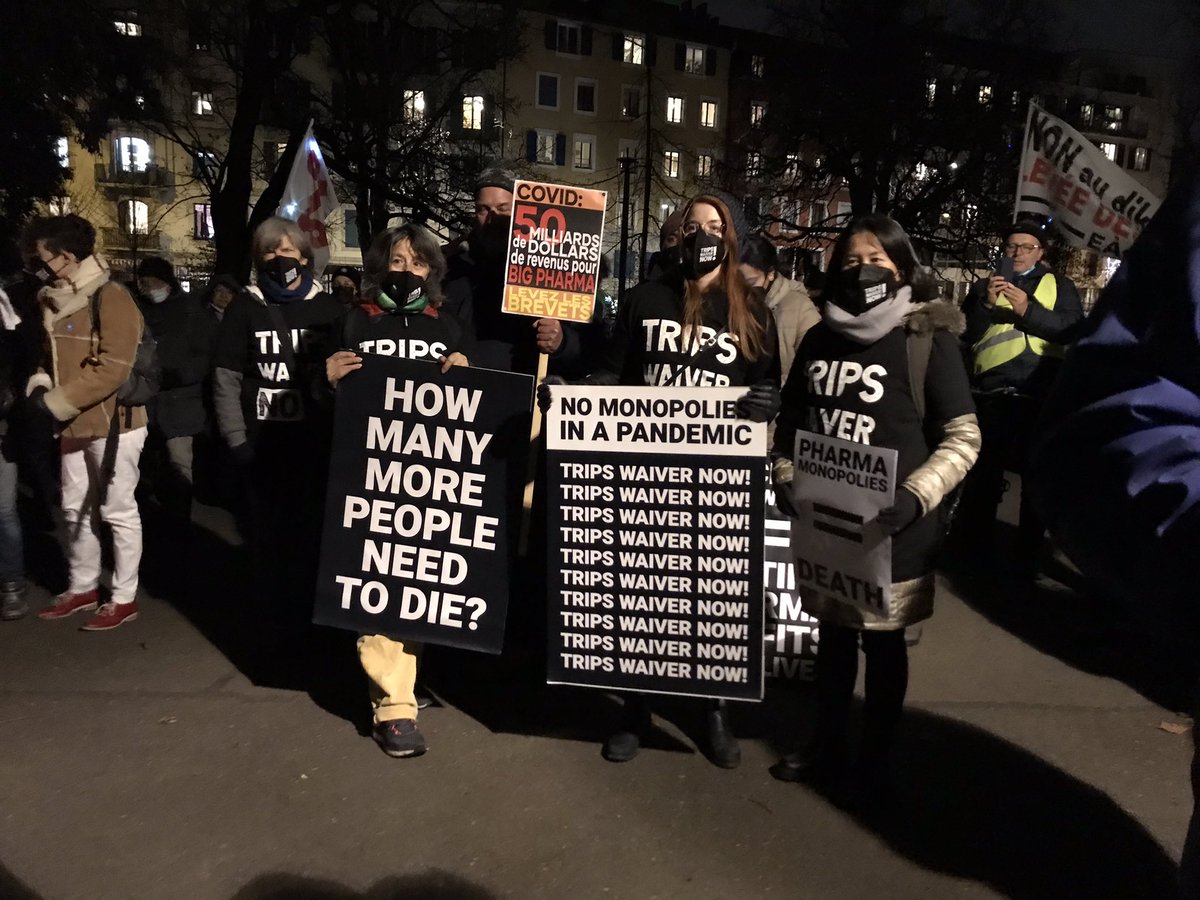 Activists on streets of Geneva demanding opposing countries to stop using delaying tactics and adopt #TRIPSwaiver NOW
