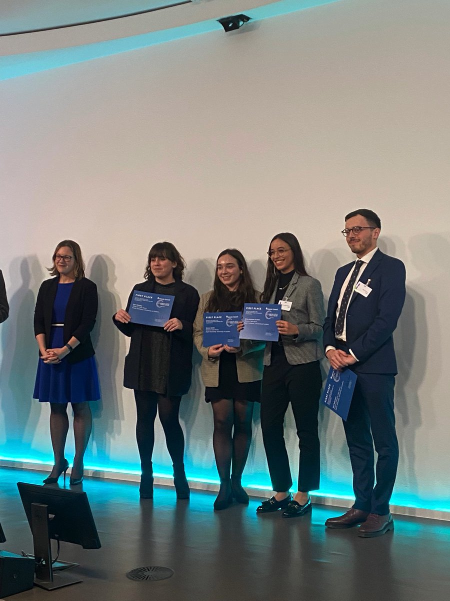 RHULCyberCDT's tweet photo. Congrats to Minerva Task Force Kyra, Emma, @SofiLiem, @Afrocheri and their coach @nickdr92 for their win this year, they’re celebrating tonight at the BT tower with the @Cyber912_UK organisers, sponsors and previous winners. Go team! #CyberSecurity https://t.co/c9AN8qAN35