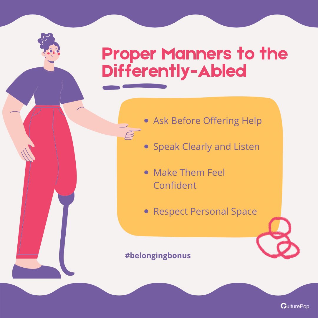 People with disabilities are human. Acknowledge their differences as you would acknowledge anyone else's uniqueness and treat them as normal. #CulturePop #Disability #DiversityandInclusion