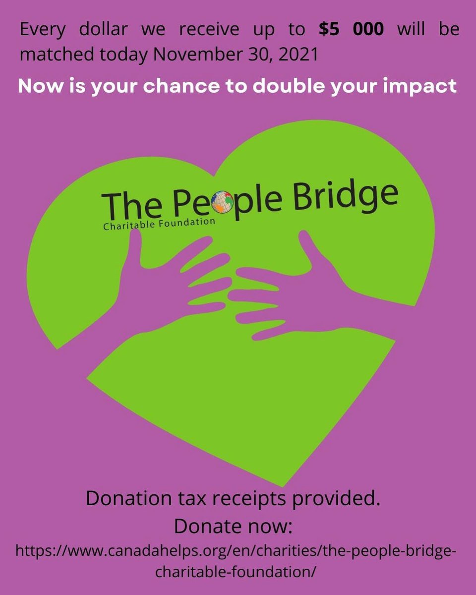 It’s GivingTuesday! 
Every dollar we receive up to $5 000 will be matched today November 30, 2022. 

Now is your chance to double your impact. 
Donation tax receipts provided. 
Donate now here: 
canadahelps.org/en/charities/t…