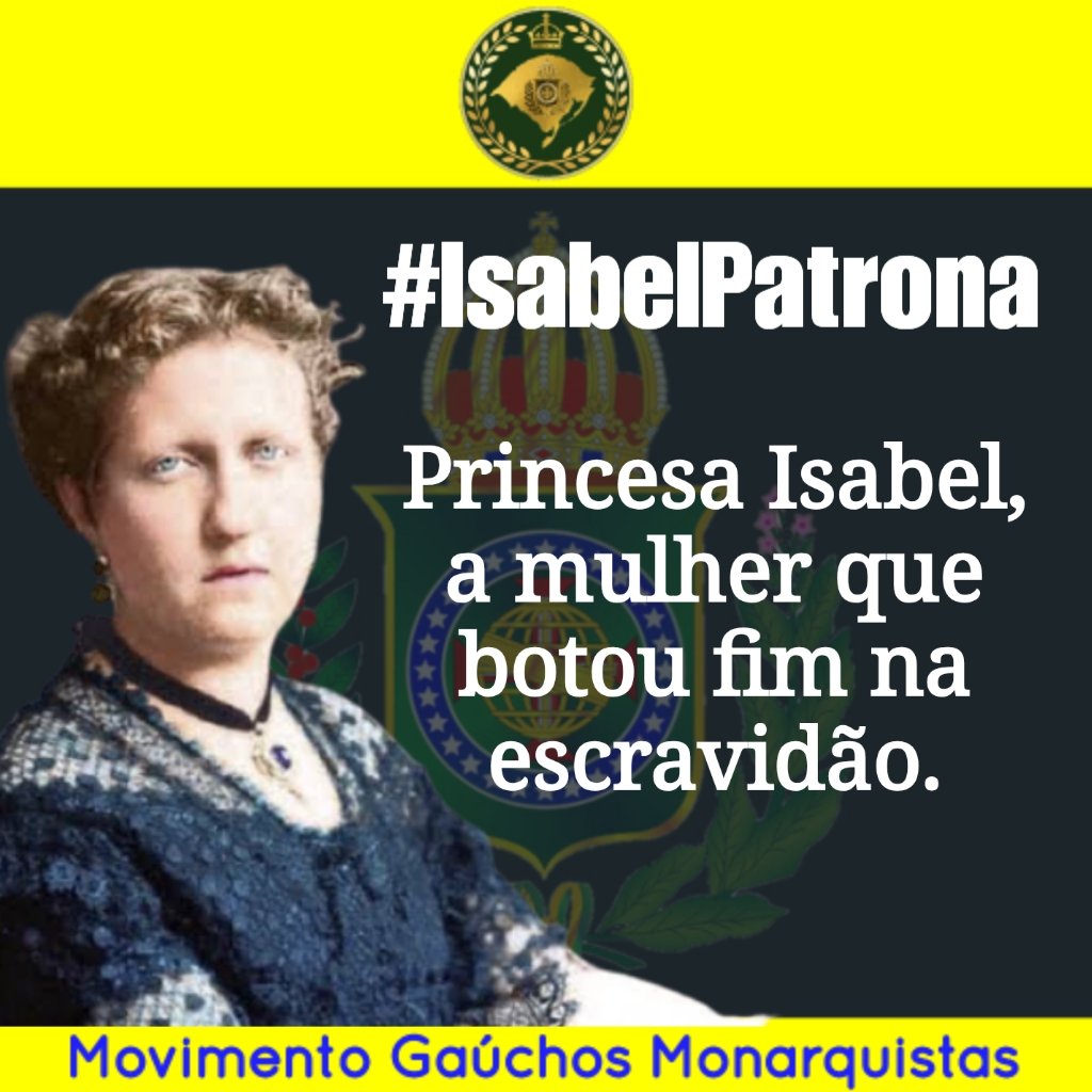 gc_monarquistas's tweet photo. Pela luta da Princesa Isabel e de diversos abolicionistas que estiveram ao lado dela, a escravidão teve fim.
Princesa Isabel, a redentora e patrona da abolição.
#IsabelPatrona https://t.co/XkigtIRjtg