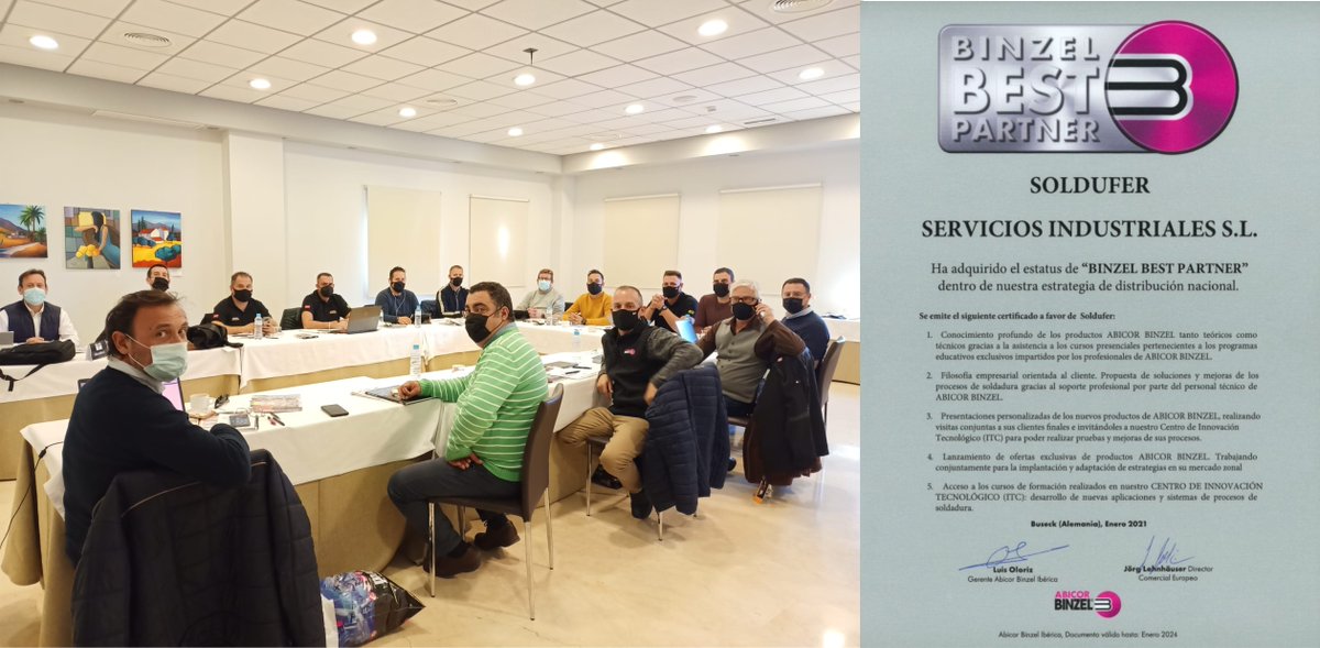 SolduferSL's tweet photo. Esta mañana se han reunido las delegaciones de Soldufer Almería, Soldufer La Mancha y Lorca con motivo del Phoning de Abicor Binzel 2021. Acción realizada gracias a la adquisición del status "Binzel Best Parter"
#Soldufer #soldufersuministros #industria #Binzel #BinzelBestParter https://t.co/V7LnSqXpz6