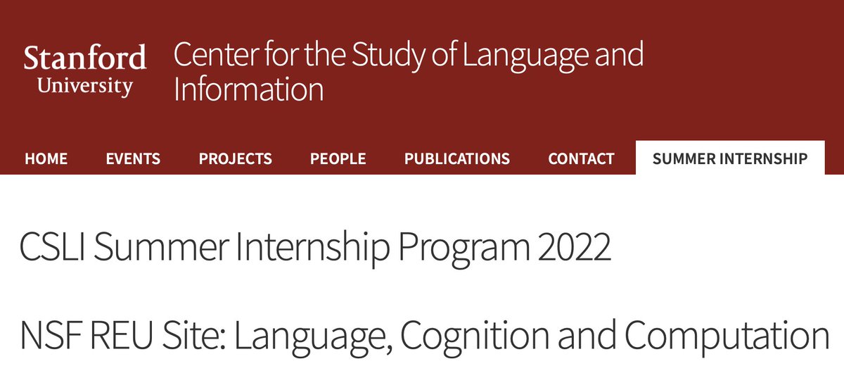 mcxfrank's tweet photo. Undergrads! Join us for an 8-week paid internship in the 2022 @StanfordCSLI Summer Program, an @NSF REU site.
Interns do mentored research and learn about language, cognition, AI, and more as part of a warm, fun community.
https://t.co/5LKhK87nTM https://t.co/ZuIYtppiPK