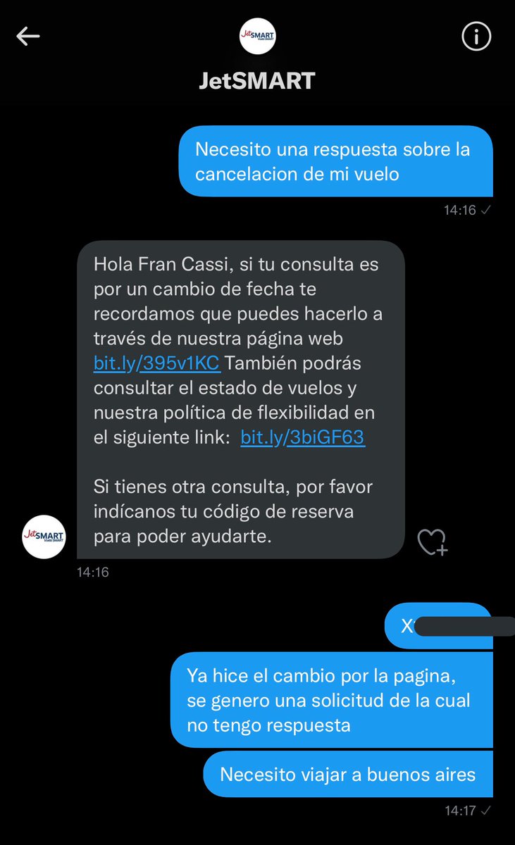 francassi8's tweet photo. @VuelaJetSMART Enviada hace 30 minutos, sin respuesta. https://t.co/qny8OHVX3e