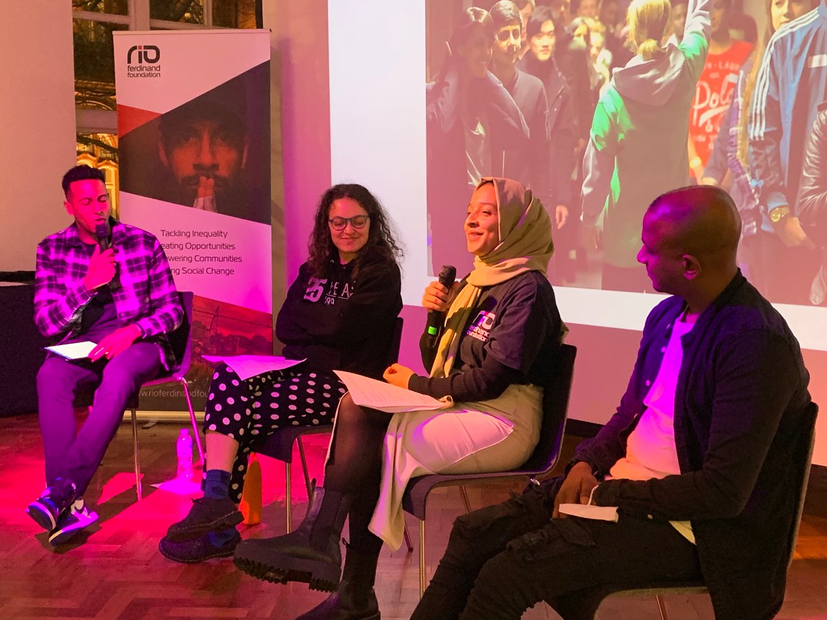 riofoundation's tweet photo. Panel discussion underway in #Manchester hosted by the brilliant @kylewalker115 with great input from our youth ambassador #Boshra, #Molly from @SRTRC_England and @BillyRahman_ #UnitedAgainstRacism https://t.co/4xmUb5qnG5