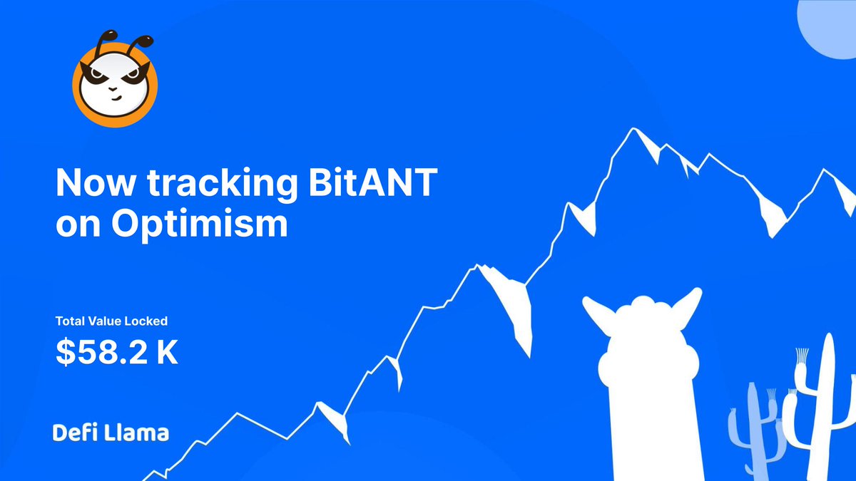 DefiLlama's tweet photo. Now tracking @HelloBitANT on @optimismPBC 

BitANT is a MEME platform token of the BitBTC Protocol project.

https://t.co/17mldfteGx https://t.co/qQcTFapFR8