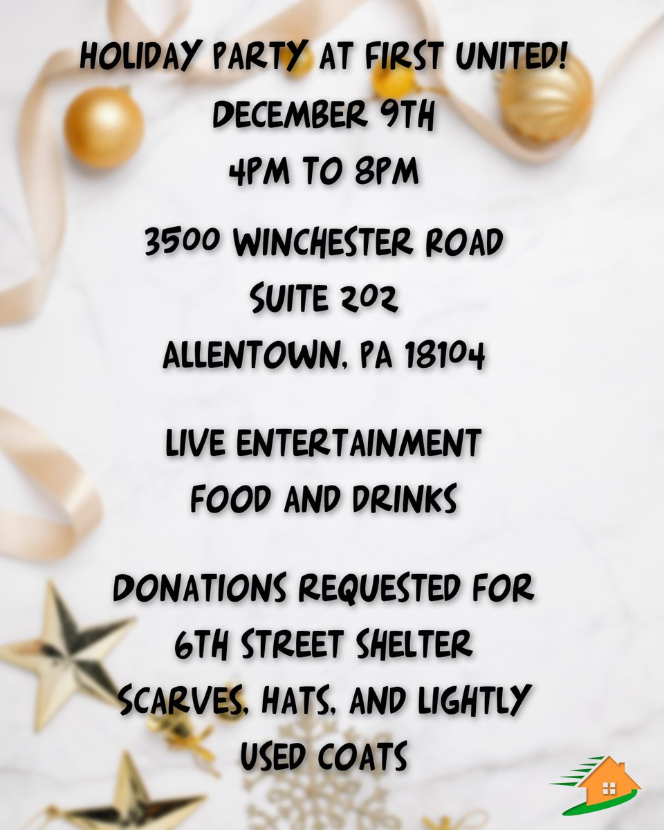FirstUnitedNow's tweet photo. Mark your calendar!
We are having a party in our Allentown office on Dec. 9th. We would love to see you there. https://t.co/vsOcmuK1Ay