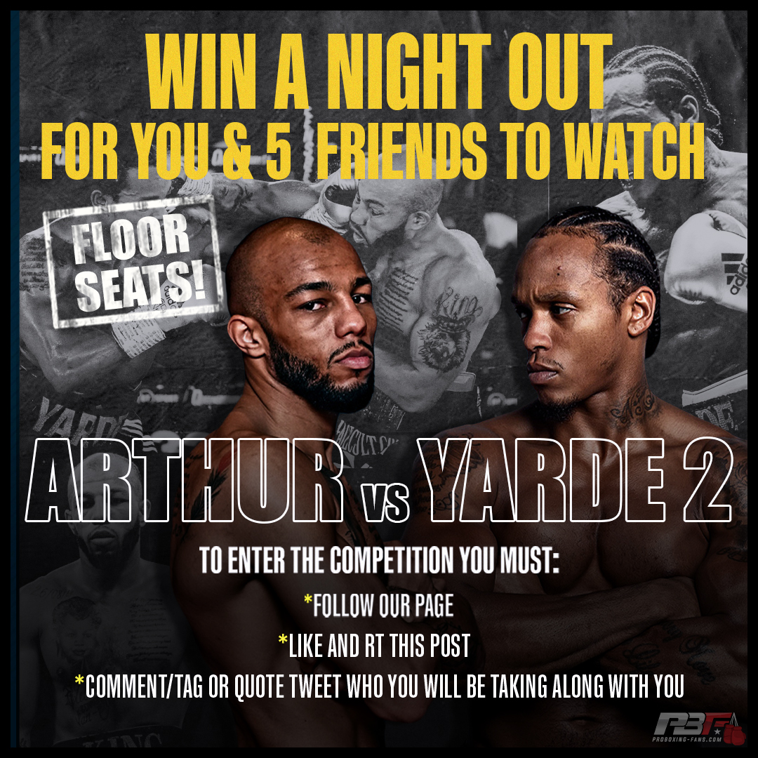 ProBoxingFans's tweet photo. ⏰ COMPETITION TIME ‼️

🎁 WIN THE ULTIMATE NIGHT OUT TO THE BOXING THIS WEEKEND

🎟️ We have 6️⃣ FLOOR SEATS to giveaway to 1️⃣ lucky follower to see @LyndonArthur 🆚 @mranthonyyarde this Saturday

⏳ Last Entry: Thursday 2nd December 2021 @ 7pm 

#Boxing #ArthurYarde2 #Competition https://t.co/UcoijxKreZ