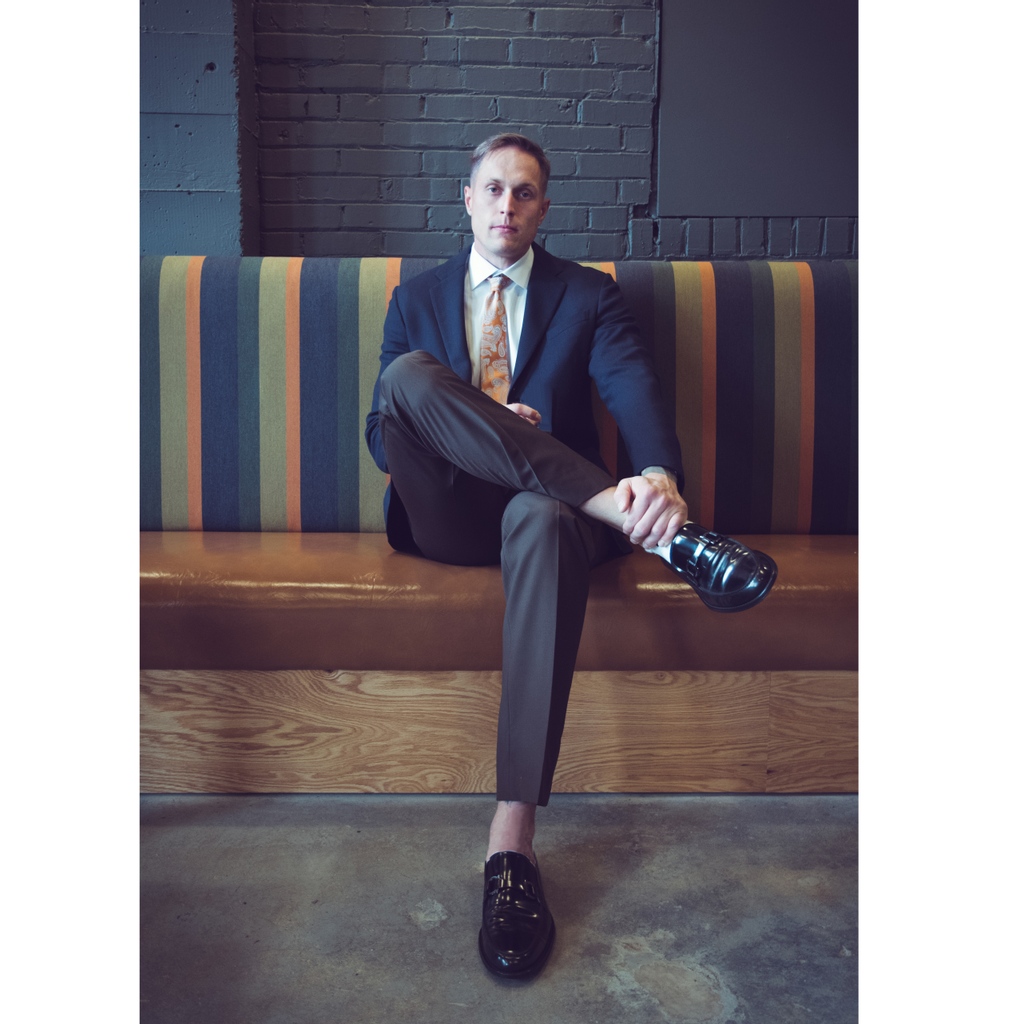 Modern Business Casual. Zach is wearing a Barney's blazer, matched with pants and shirt from Samuelsohn. Finished off with black leather loafers from Salvatore Ferragamo. All items available via our online store.⁠