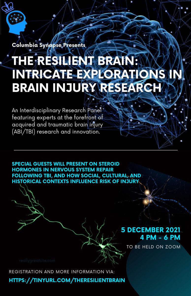 <a href="/ColumbiaSynapse/">Columbia University Synapse</a> is excited to announce our upcoming virtual event “The Resilient Brain: Intricate Explorations in Brain Injury Research"🧠

This interdisciplinary panel will feature experts at the forefront of brain injury research and innovation, including... (1/2)