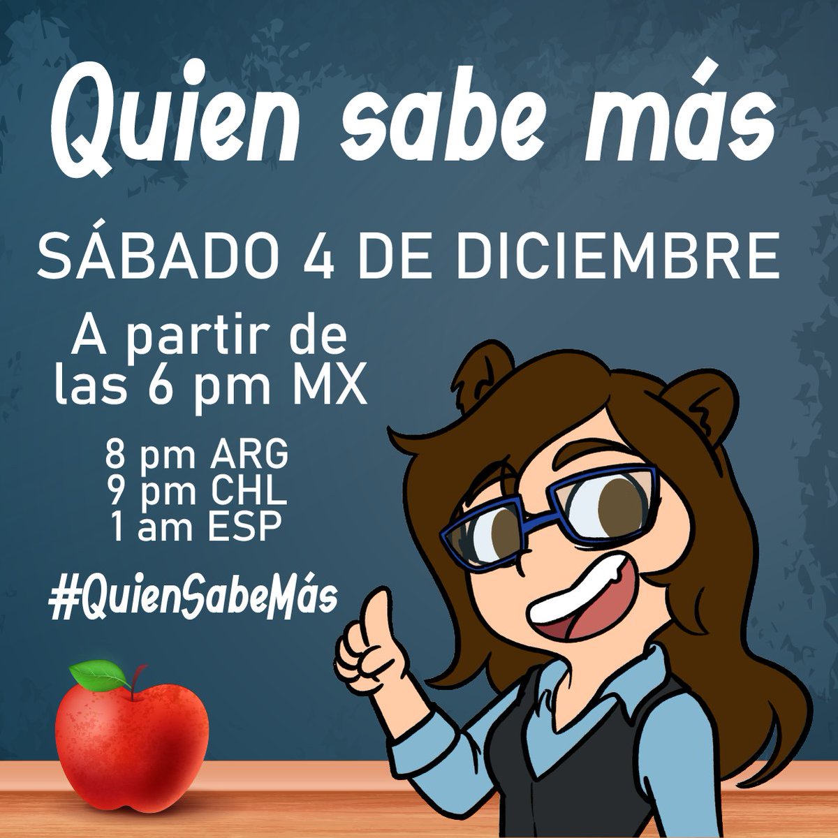donitaLunita's tweet photo. Les presento:
✨Quién sabe más✨
El pequeño evento inspirado en Haber Estudiao donde streamers de nuestros círculos se reúnen para ver qué tan bien/mal andan en conocimientos random.
SAB 4 DIC.
DESDE LAS 6PM MX
(8 PM ARG)
(9 PM CHL)
(1 AM ESP)
#QuienSabeMas https://t.co/37Q5bM7u7i