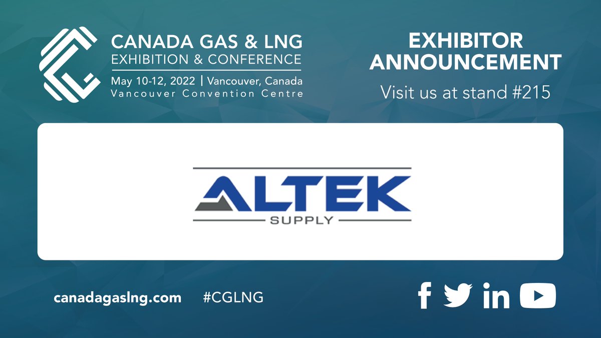 CanadaGasLNG's tweet photo. We want to welcome Altek Industrial Supply Ltd. to the #CGLNG #2022!
Visit today page with all #exhibitors: https://t.co/8YqABmf94z
#oilgas #corrosionprevention #valve https://t.co/TVnL3UigRL