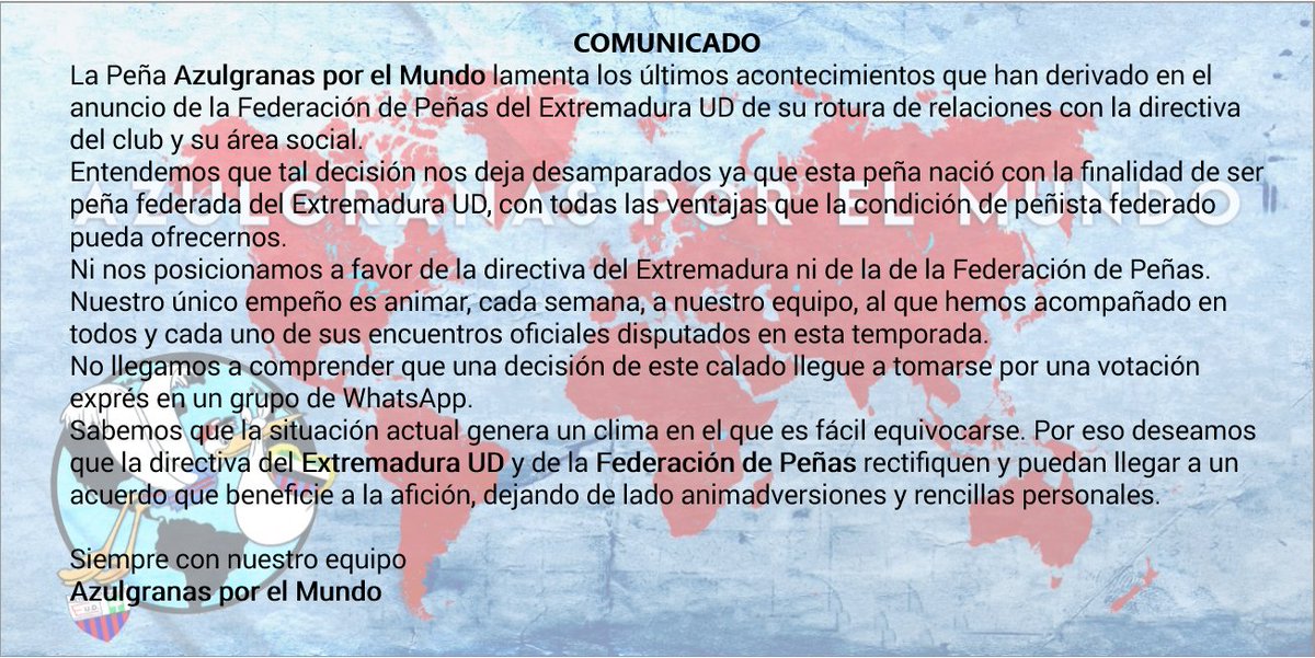 Somos muchos y con sensibilidades distintas, pero hemos acordado, entre todos, redactar nuestra postura como peña: