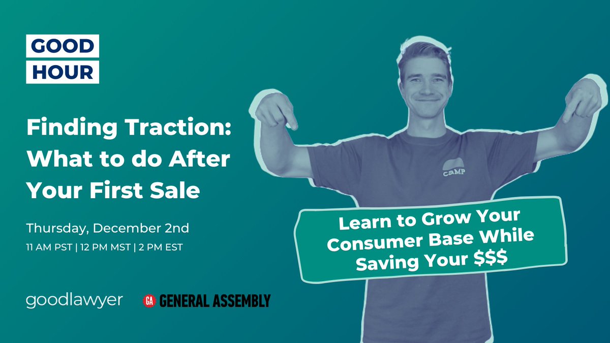 GoodlawyerInc's tweet photo. This week, we're welcoming our Head of Growth and @GA_TORONTO to #GoodHour. Learn how to level-up your business with some helpful growth hacks, tactics, & tricks to grow your consumer base while spending as little as possible! Register now: https://t.co/Rt2sQv3H9M https://t.co/iZlZXzTiXa