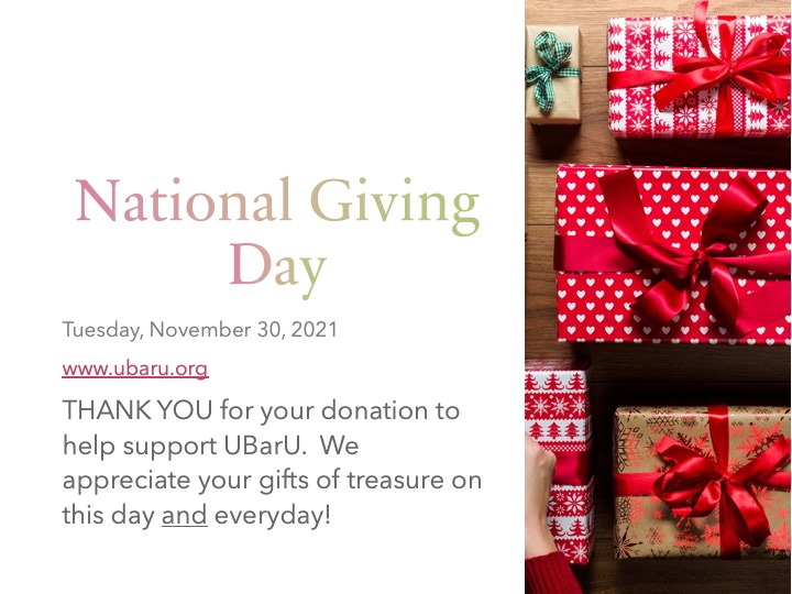 U_Bar_U's tweet photo. Many thanks for your support of UBarU!  Today is #GivingTuesday2021 and your donations are greatly appreciated   https://t.co/DH1UiilxTr https://t.co/xkZ8aNNIt7