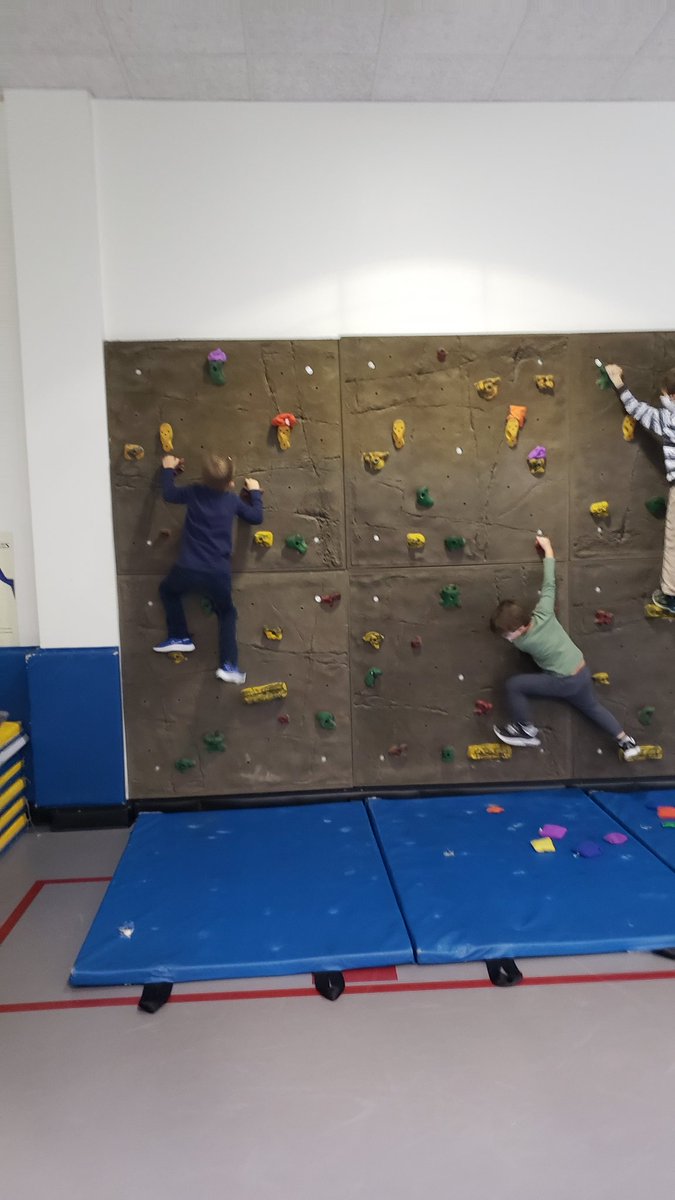 CaedmonPhysEd's tweet photo. @CaedmonPhysEd #CaedmonKindergarten learning to reach for each bean bag on our climbing wall https://t.co/DMf6fVBHHI